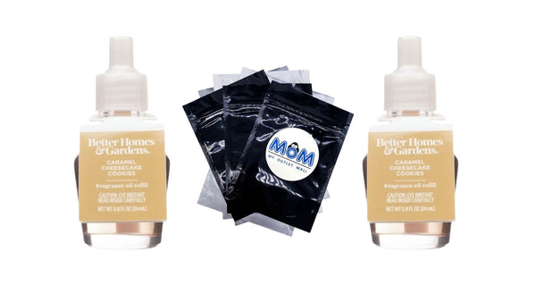Aroma Accents Oil Refill 24 mL, Caramel Cheesecake Cookies - 2 packs - plus 3 My Outlet Mall Resealable Storage Pouches