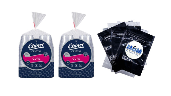 Crystal Premium Disposable Plastic Cups, Clear, 9 oz - 2 packs - 50 Count per pack - plus 3 My Outlet Mall Resealable Storage Pouches
