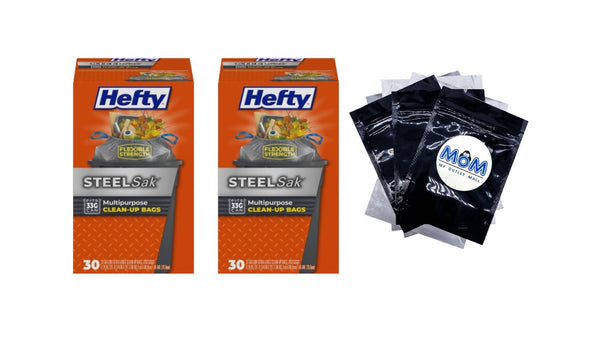 Steelsak Heavy Duty Large Trash Bags, Gray, Unscented, 33 gallon - 2 packs - 30 count per pack - plus 3 My Outlet Mall Resealable Storage Pouches