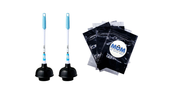Deluxe Toilet Plunger with 16-in Ergonomic Plastic Handle - 2 packs - plus 3 My Outlet Mall Resealable Storage Pouches
