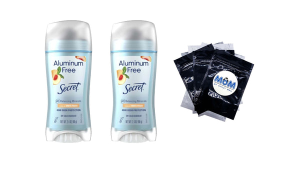 Aluminum Free Women's Deodorant Solid, White Peach - 2 packs - 2.4 oz per pack - plus 3 My Outlet Mall Resealable Storage Pouches