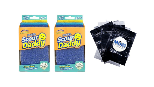 Scour Daddy Steel Heavy Duty Scour Pad - 2 packs - 2 count per pack - plus 3 My Outlet Mall Resealable Storage Pouches