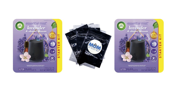 Essential Mist Starter Kit (Diffuser + Refill), Lavender and Almond Blossom, Essential Oils - 2 packs - plus 3 My Outlet Mall Resealable Storage Pouches