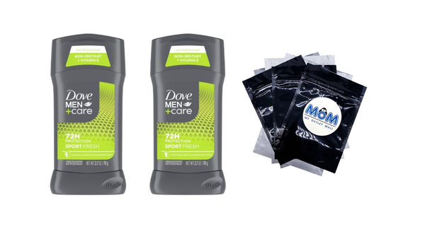 Men+Care Antiperspirant Deodorant Stick for Men Sportcare Fresh - 2 packs - 2.7 oz per pack - plus 3 My Outlet Mall Resealable Storage Pouches