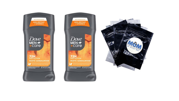 Men+Care Antiperspirant Deodorant Stick for Men Rustic Sandalwood - 2 packs - 2.7 oz per pack - plus 3 My Outlet Mall Resealable Storage Pouches