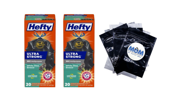 Ultra Strong 30-gallon Trash Bags, Black Large Trash Bags, White Pine Breeze Scent - 2 packs - 20 count per pack - plus 3 My Outlet Mall Resealable Storage Pouches