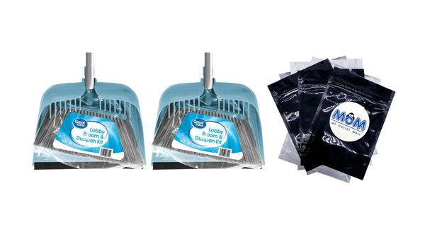 Lobby Broom and Dustpan Set, 2.75" x 11.81" x 41", Blue - 2 packs - plus 3 My Outlet Mall Resealable Storage Pouches