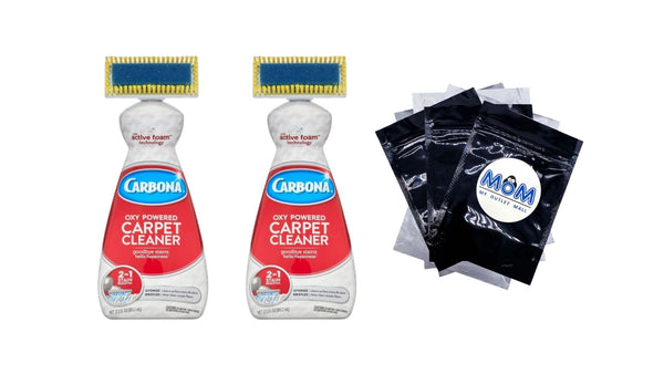 Oxy-Powered Carpet Cleaner with Brush -  2 packs - 27.5 oz per pack - plus 3 My Outlet Mall Resealable Storage Pouches