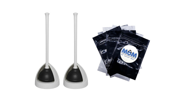 Toilet Plunger Drain Plunger with White Twist Caddy Storage Holder - 2 packs - plus 3 My Outlet Mall Resealable Storage Pouches