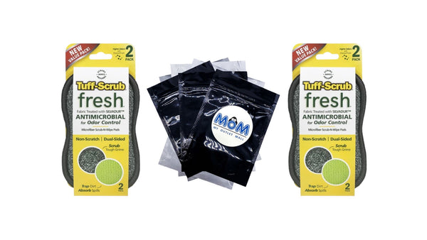 Microfiber Scrub-N-Wipe Cleaning Sponge Pad Regular Size - 2 packs -2 count per pack plus 3 My Outlet Mall Resealable Storage Pouches