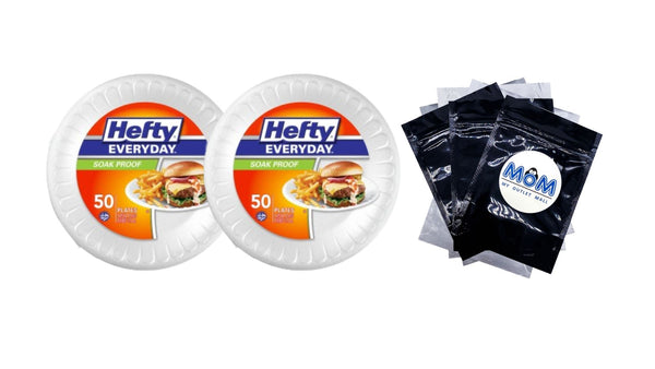 Everyday Soak-Proof Foam Plates, White, 8.875 inch - 2 packs - 50 Count per pack - plus 3 My Outlet Mall Resealable Storage Pouches