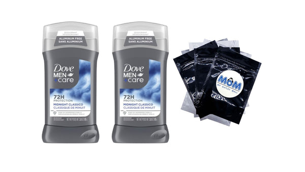 Men+Care Deodorant Stick for Men Aluminum Free Midnight Classico with Essential Oils & Moisturizing Cream - 2 packs - 3 oz per pack - plus 3 My Outlet Mall Resealable Storage Pouches