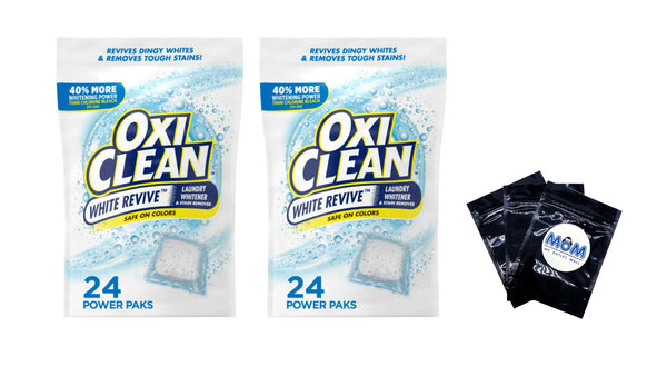 White Revive Laundry Whitener and Laundry Stain Remover Power Paks- 2 packs - 24 ct per pack - plus 3 My Outlet Mall Resealable Storage Pouches