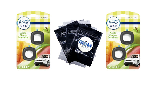 Car Air Freshener, Odor-Fighting Car Vent Clip, Apple Mango Sunshine, 2 Count - 2 packs - plus 3 My Outlet Mall Resealable Storage Pouches