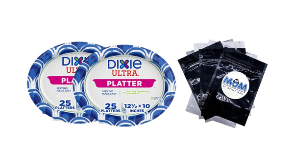 Ultra Platter Disposable Paper Plates, 12.5"x 10", Multi-Color - 2 packs - 25 Count per pack - plus 3 My Outlet Mall Resealable Storage Pouches