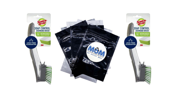 Soap Control Brush Scrubber Dishwand - 2 packs - plus 3 My Outlet Mall Resealable Storage Pouches
