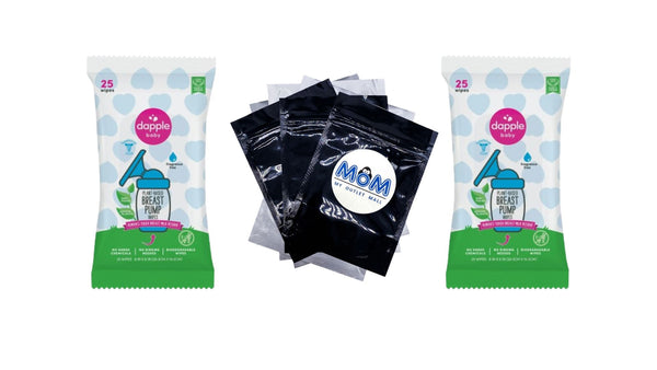 Baby Breast Pump Cleaning Wipes, Unscented Resealable Pack 25 Wipes - 2 packs - plus 3 My Outlet Mall Resealable Storage Pouches