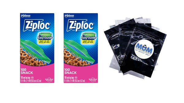 Snack Bags with Easy Guide Texture, Grip 'n Seal Technology - 2 packs - 100 Count per pack - plus 3 My Outlet Mall Resealable Storage Pouches
