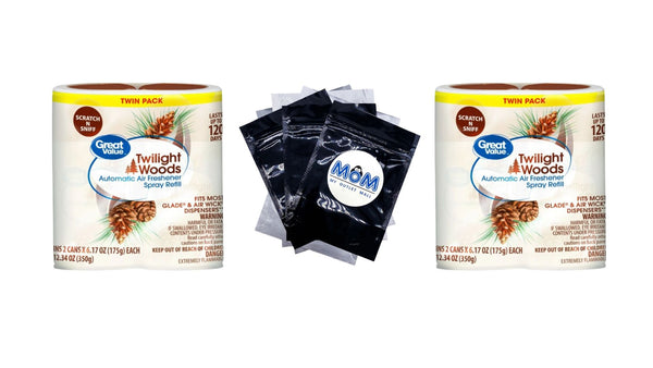 Automatic Air Freshener Spray Refill, Twilight Woods, Twin pack - 2 packs - plus 3 My Outlet Mall Resealable Storage Pouches