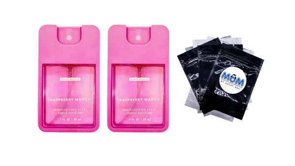 Hand Sanitizer Spray, Raspberry Mango - 2 packs - 1fl oz per pack - plus 3 My Outlet Mall Resealable Storage Pouches