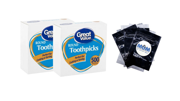 Round Toothpicks - 2 packs - 500 Count per pack - plus 3 My Outlet Mall Resealable Storage Pouches