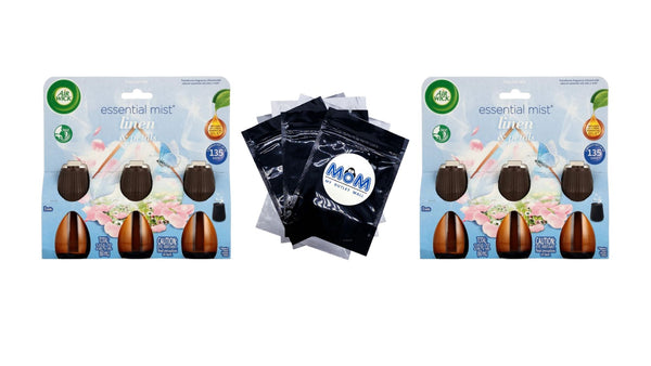 Essential Mist Refill, Linen & Petals, Air Freshener, Essential Oils 3 count - 2 packs - plus 3 My Outlet Mall Resealable Storage Pouches