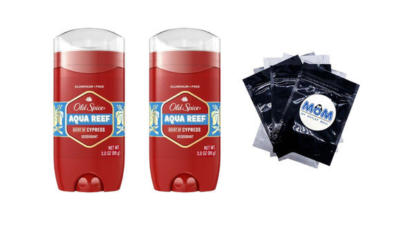 Men's Aluminum Free Deodorant, Invisible Solid Stick, Aqua Reef - 2 packs - 3 oz per pack - plus 3 My Outlet Mall Resealable Storage Pouches