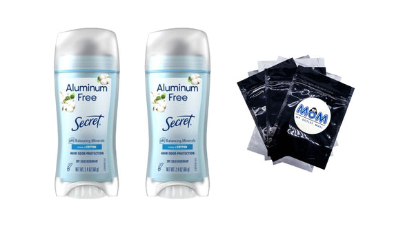 Aluminum Free Women's Deodorant Solid, Cotton - 2 packs - 2.4 oz per pack - plus 3 My Outlet Mall Resealable Storage Pouches