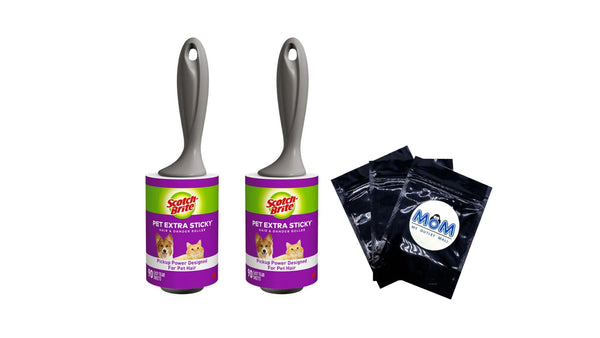 Extra Sticky Pet Lint roller- 2 Packs - 90 sheets per Roller - plus 3 My Outlet Mall Resealable Storage Pouches