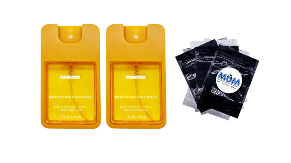 Hand Sanitizer Spray, Brazilian Coconut - 2 packs - 1fl oz per pack - plus 3 My Outlet Mall Resealable Storage Pouches