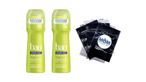 Antiperspirant Deodorant Invisible Roll-On for Women and Men, Powder Fresh - 2 packs - 3.5 oz per pack - plus 3 My Outlet Mall Resealable Storage Pouches