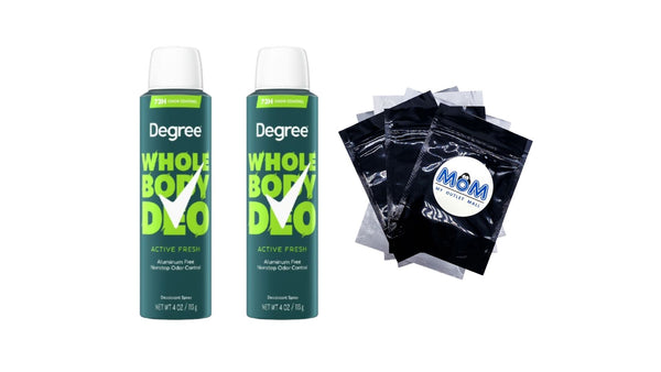 Men Whole Body Deodorant Spray for Men Active Fresh Scent Aluminum Free - 2 packs - 4 oz per pack - plus 3 My Outlet Mall Resealable Storage Pouches