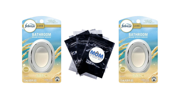 Bathroom Air Freshener, Small Spaces Odor-Fighting, Warm Ocean Breeze - 2 packs - plus 3 My Outlet Mall Resealable Storage Pouches