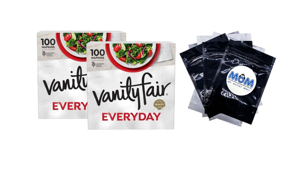Everyday Paper Napkins, White, Soft and Smooth Disposable Napkins - 2 packs - 100 Count per pack - plus 3 My Outlet Mall Resealable Storage Pouches