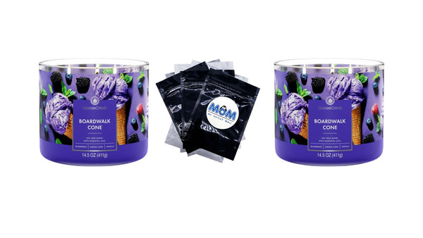 Boardwalk Cone Scented 3-Wick Jar Candle - 2 packs - 14.5 oz per pack - plus 3 My Outlet Mall Resealable Storage Pouches
