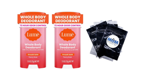 Whole Body Women’s Deodorant Smooth Solid Stick Aluminum Free, Peony Rose - 2 packs - 2.6 oz per pack - plus 3 My Outlet Mall Resealable Storage Pouches