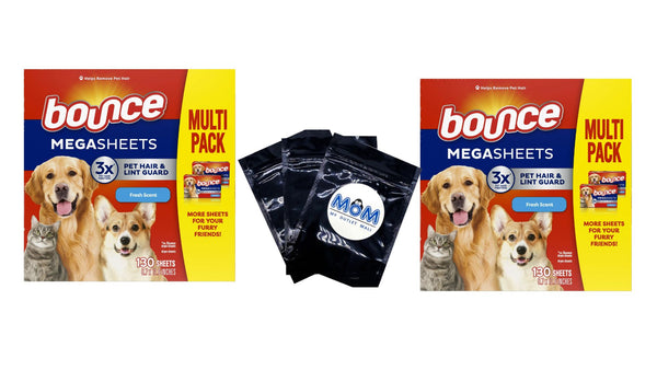 Pet Hair and Lint Guard Mega Dryer Sheets, Fresh Scent- 2 pack - 130 count per pack - plus 3 My Outlet Mall Resealable Storage Pouches