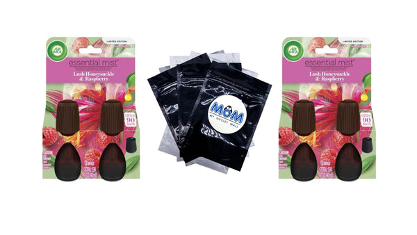 Essential Mist Refill, Lush Honeysuckle & Raspberry, Essential Oils Diffuser, Air Freshener 2 Count - 2 packs - plus 3 My Outlet Mall Resealable Storage Pouches