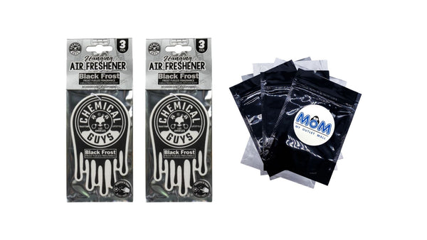 Hanging Air Freshener, Black Frost - 2 packs - 3 count per pack - plus 3 My Outlet Mall Resealable Storage Pouches