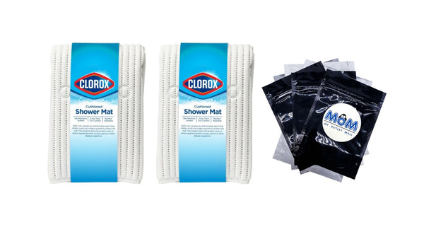 Foam Cushioned Shower Mat with Suction Cups, White 21" x 21" - 2 packs - plus 3 My Outlet Mall Resealable Storage Pouches