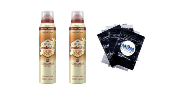 Whole Body Deodorant for Men, Total Body Aluminum Free Spray, Vanilla + Shea - 2 packs - 3 oz per pack - plus 3 My Outlet Mall Resealable Storage Pouches