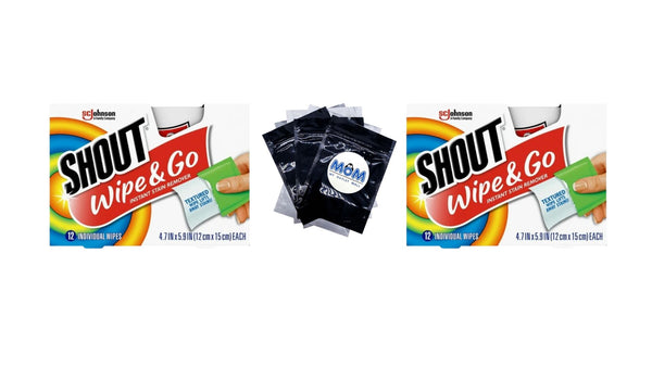 Wipe & Go, Laundry Instant Stain Remover -  2 packs - 12 count per pack plus 3 My Outlet Mall Resealable Storage Pouches