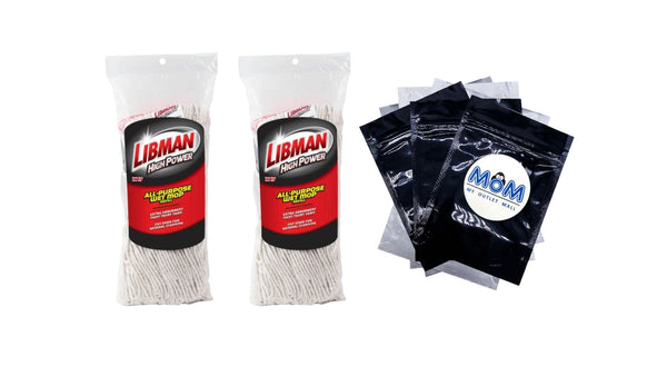 Heavy Duty All-Purpose Cut End Cotton and Polyester Blend Wet Mop Refill Clip-on Attached - 2 packs - plus 3 My Outlet Mall Resealable Storage Pouches