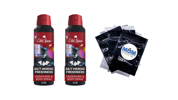 Aluminum Free Deodorant for Men, 24/7 Freshness, Body Spray, Long Lasting Odor Protection, Smell Like a Hero, Batman, Black Cherry and Nightfall Scent - 2 packs - 5.1 oz per pack - plus 3 My Outlet Mall Resealable Storage Pouches