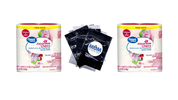 Automatic Air Freshener Spray Refill, Cherry Blossom, Twin pack - 2 packs - plus 3 My Outlet Mall Resealable Storage Pouches