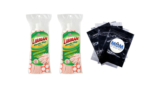 Wonder Mop Orange White Microfiber Snap-On Refill Head - 2 packs - plus 3 My Outlet Mall Resealable Storage Pouches