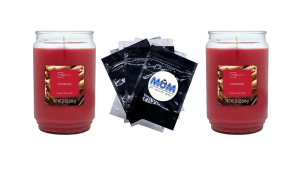 Cinnamon Scented Single-Wick Large Glass Jar Candle - 2 packs - 20 oz per pack - plus 3 My Outlet Mall Resealable Storage Pouches