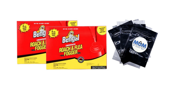 Concentrated Roach and Flea Fogger, Odorless Mess-Free Dry Fog - 2 packs - 4 Count per pack plus 3 My Outlet Mall Resealable Storage Pouches