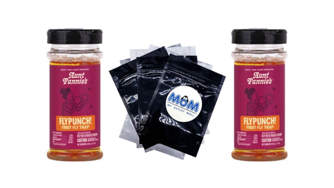 FlyPunch Fruit Fly Trap - 2 packs - 6fl oz per pack - plus 3 My Outlet Mall Resealable Storage Pouches