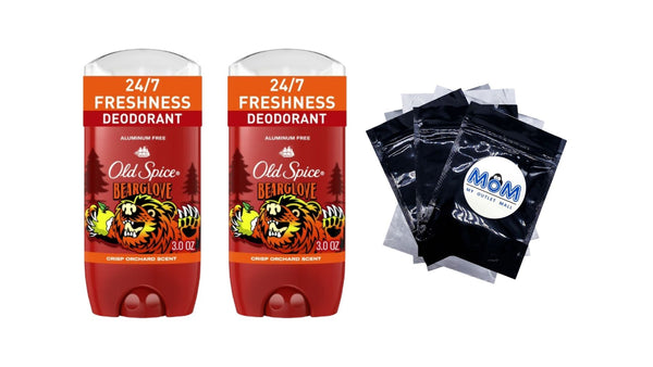 Aluminum Free Men's Deodorant, Invisible Solid Stick, Bearglove, Crisp Orchard Scent - 2 packs - 3 oz per pack - plus 3 My Outlet Mall Resealable Storage Pouches